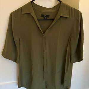 J.Crew Army green 100% silk blouse (NWOT)
